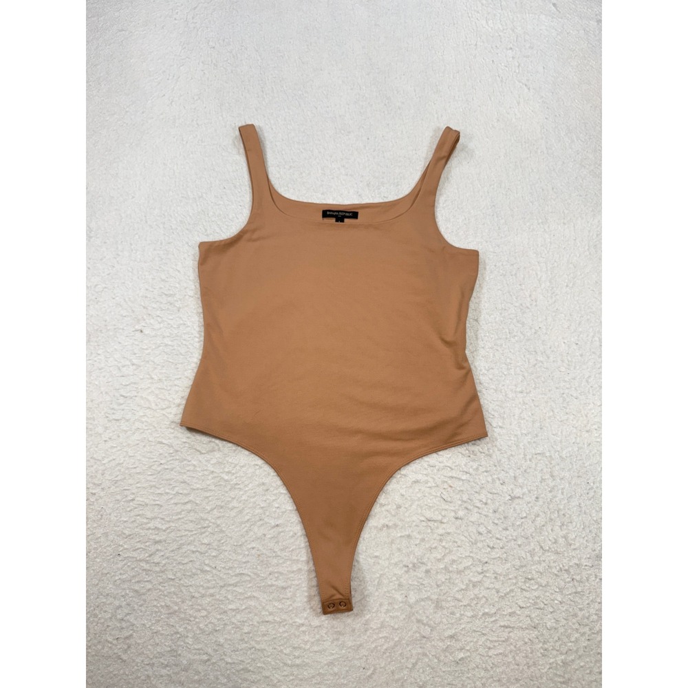 Banana Republic Womens Large Tan Camel Square Neck Thong Bodysuit Sleeveless L